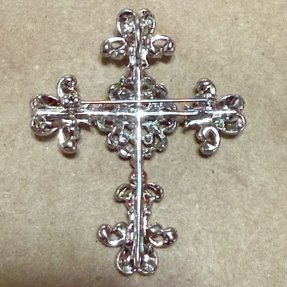 Elegant Pink and Silver Cross Pendant